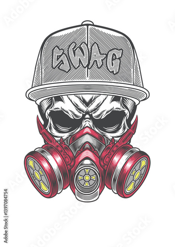 Skull with casual style cap in cyber mask 55 - BWa3