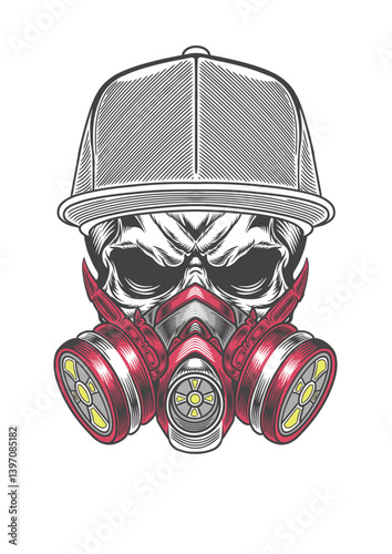 Skull with casual style cap in cyber mask 55 - BWb3