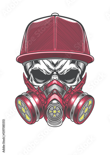 Skull with casual style cap in cyber mask 55b