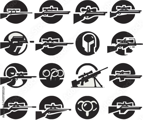 A Set Of Black And White Rifle Silhouettes Arranged In An Organized Graphic Design Layout