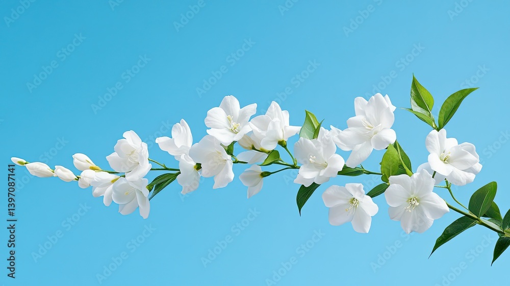Delicate White Flowers Against Bright Blue Sky Background