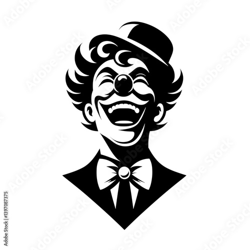 Black silhouette art of smiling clown, black clown design, vector, transparent background 