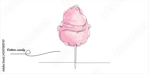 Candy cotton continuous single line art drawing sketch on white background