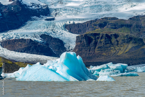Aerial view of Skeidararjokull glacier near Vatnajokull in Iceland Europe showing ice patterns and textures photo