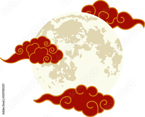Chinese Moon With Clouds Illustration