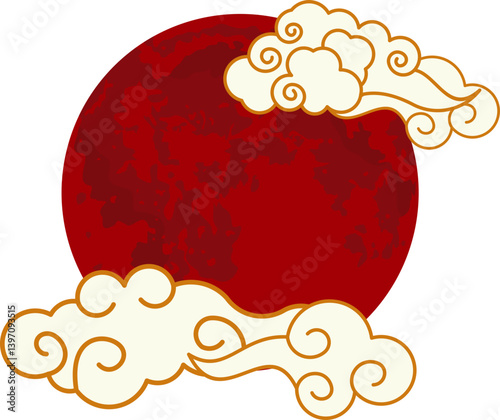 Chinese Moon With Clouds Illustration
