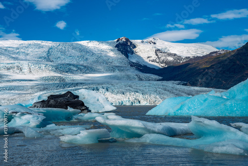 Blue ice formations on Skeidararjokull glacier near Vatnajokull Iceland Europe cold climate landscape photo