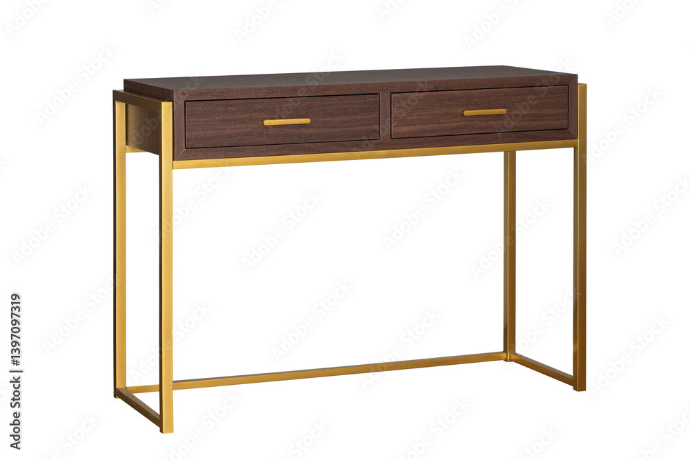 wooden table with gold frame isolated on white background. modern furniture wooden table with gold frame isolated on white background. modern furniture