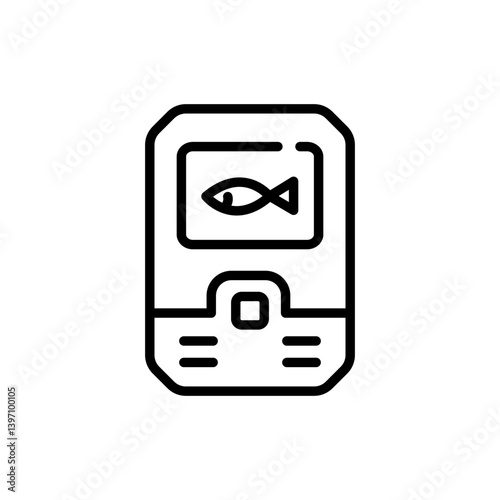 Fishing echo sounder line icon. Fish finder simple sign. Fishers equipment. Way to find fish. Efficient fishing. Vector illustration isolated on white. Digital gadget outline style, designed for web