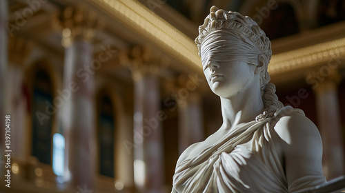 Impressive Roman Statue of Justice Blindfolded Surrounded by Elegant Marble Architecture