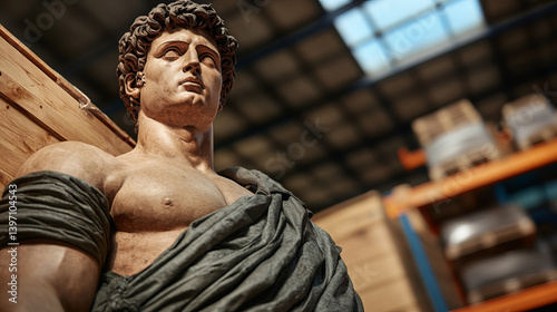 Obraz na płótnie Roman Statue Wrapped in Protective Cloth for Safe Shipping Preparation in Storage Facility w salonie