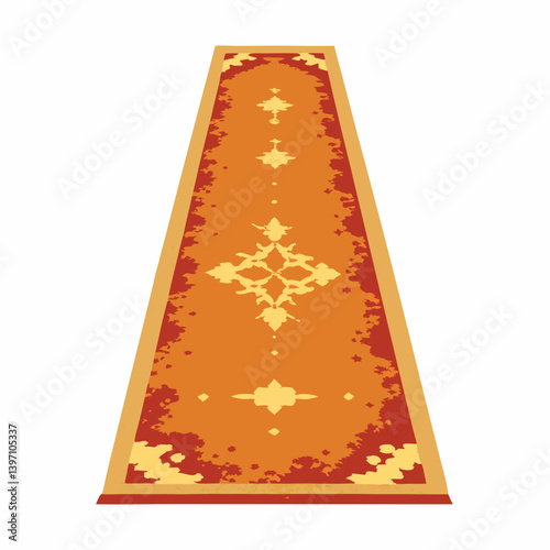 An old rug featuring a vibrant, intricate design with various colors and patterns.