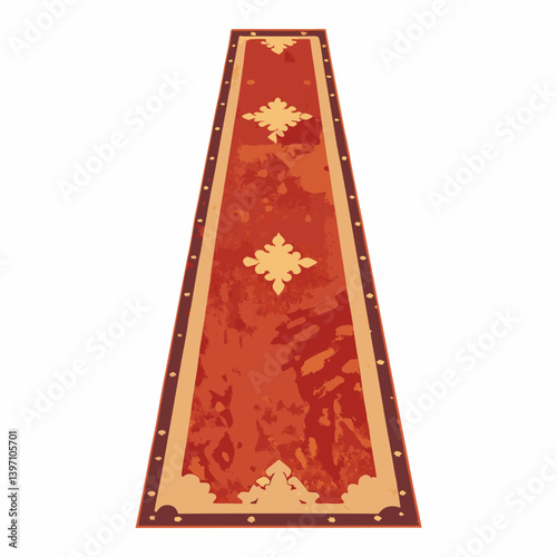 An old rug featuring a vibrant, intricate design with various colors and patterns.