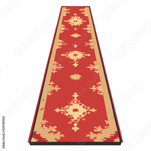 An old rug featuring a vibrant, intricate design with various colors and patterns.