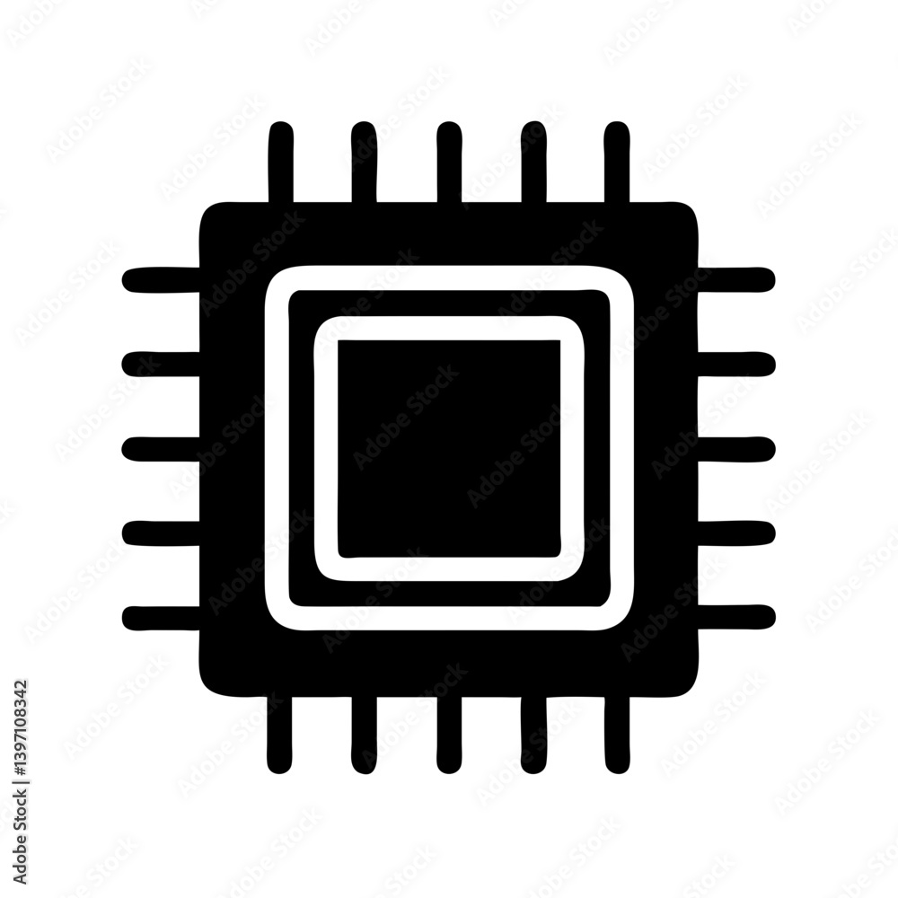 Microchip with Central Processor Icon Design