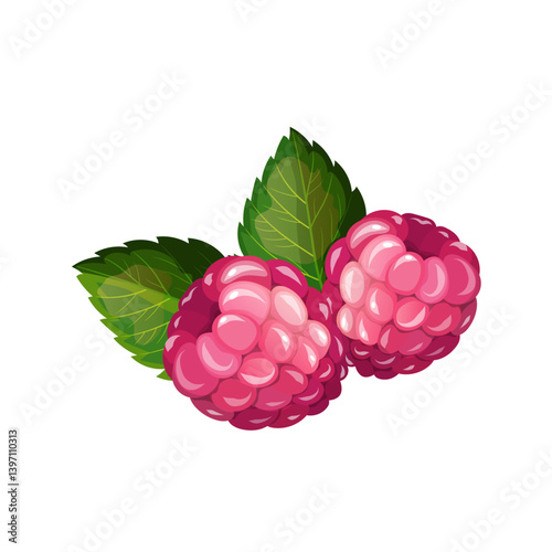 Raspberry berries with leaves