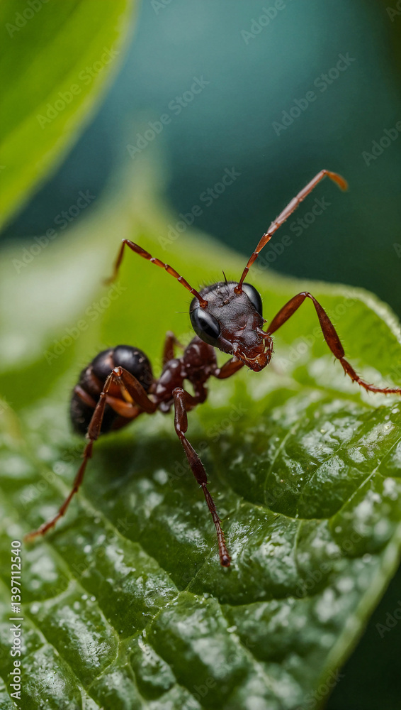 Closeup of an ant climbing on a leaf. Closeup of an ant climbing on a leaf.