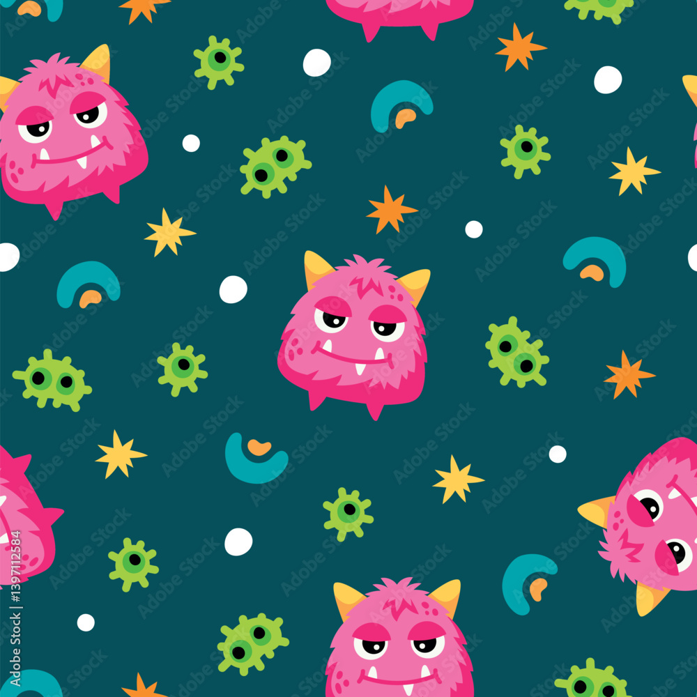 Obraz premium Playful Monster Pattern: A whimsical design with funny pink creatures