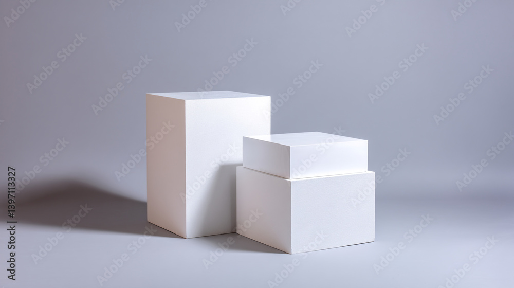 White product display podiums for minimalist presentation background and studio showcase promotion concept White product display podiums for minimalist presentation background and studio showcase promotion concept