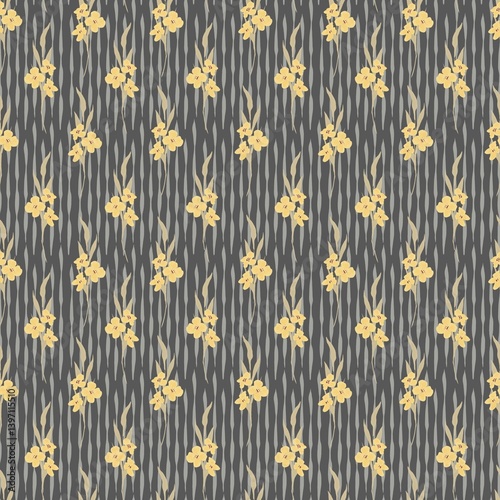 Floral seamless pattern with yellow wild flowers. Retro background with rustic bouquet. Hand drawn botanical illustration in pastel colors