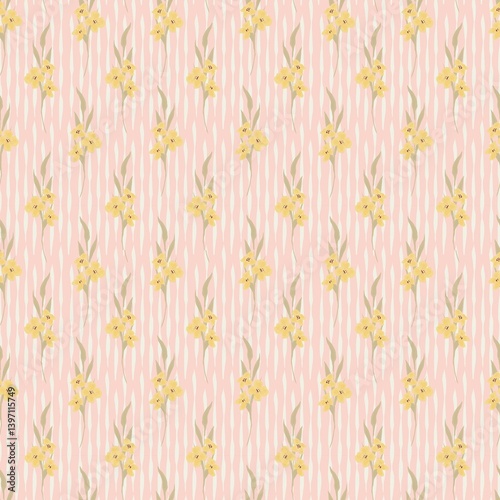 Floral seamless pattern with yellow wild flowers. Retro background with rustic bouquet. Hand drawn botanical illustration in pastel colors