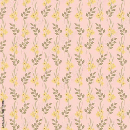 Floral seamless pattern with yellow wild flowers. Retro background with rustic bouquet. Hand drawn botanical illustration in pastel colors