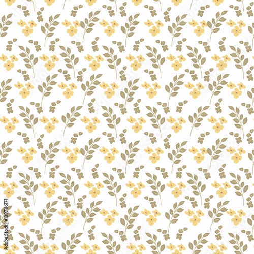 Floral seamless pattern with yellow wild flowers. Retro background with rustic bouquet. Hand drawn botanical illustration in pastel colors
