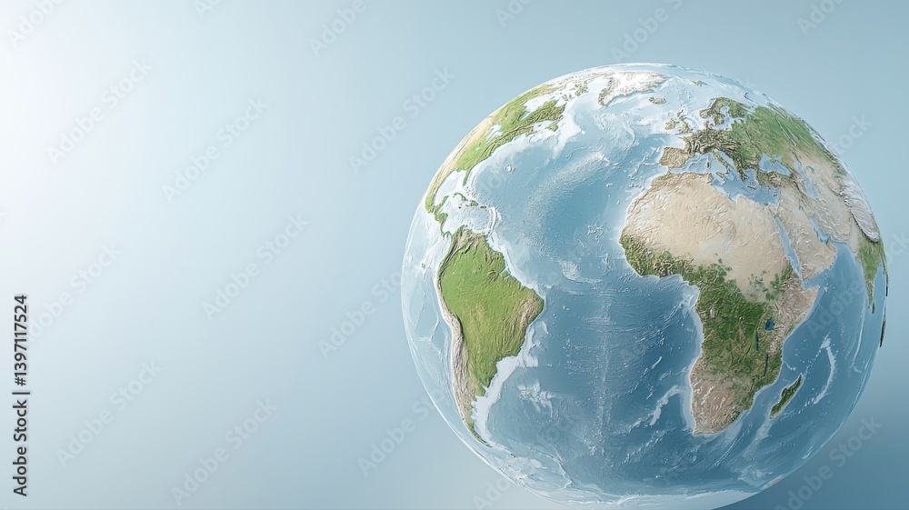 Fototapeta premium Earth from space with continents visible, isolated on blue background.