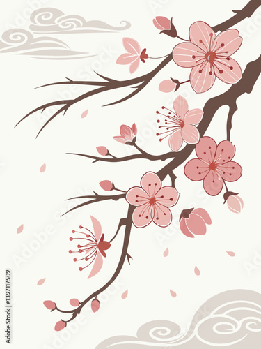 Silent Sakura Vibe Vector | Mute Petal Beauty for Decor