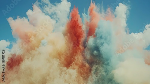Dynamic burst of colorful dust particles suspended in air, creating a bold and expressive visual