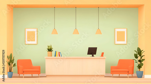 Modern Flat Design Illustration of a Stylish Hotel Reception Area