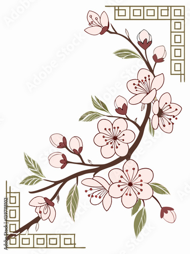 Horizon Bloom Vector | Flat-Lay Inspired Cherry Blossom Design