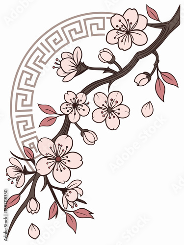 Soft Japanese Cherry Blossom Vector – Minimal Sakura Flowers on Branch