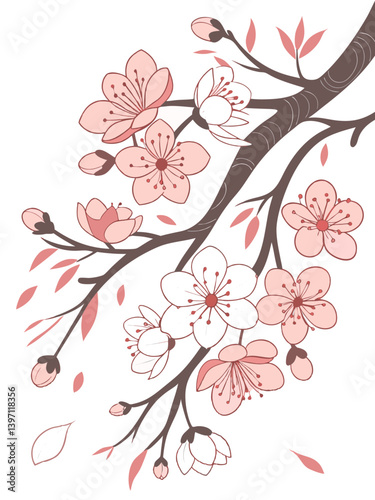 Floating Sakura Layers Vector, Multi-Dimensional Floral Clipart, Layered Cherry Blossom Illustration, Elegant Japanese Spring Art, Soft Petal Design Element for Branding, Stationery, Printables, and W