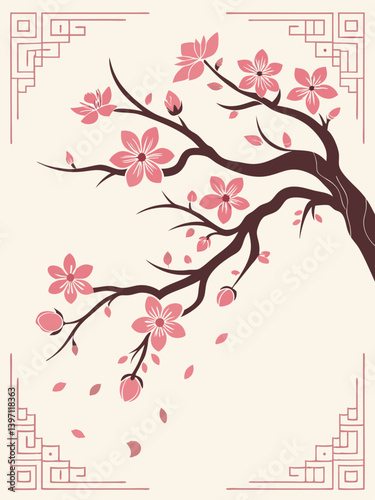 Veiled Blossoms Vector | Misty Sakura Scene for Wall Prints