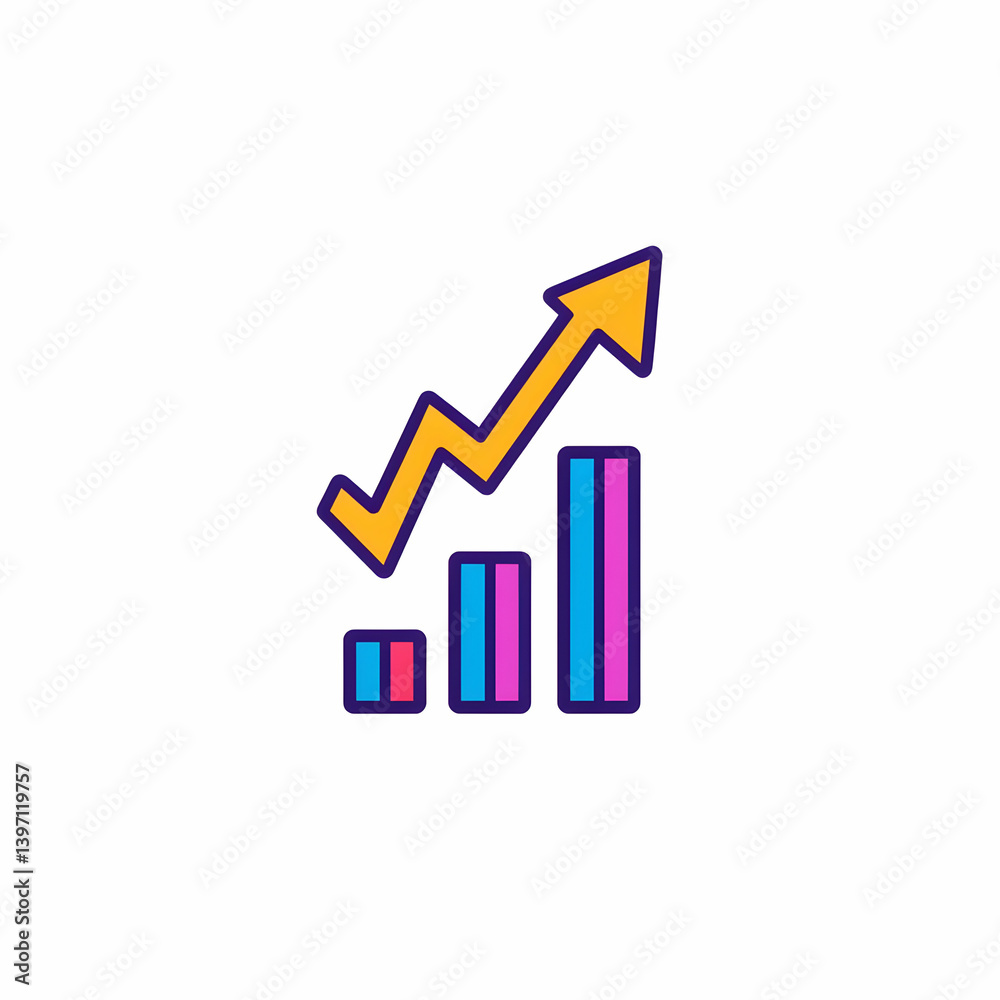 Minimalist Icon of Growth Graph with Upward Trend and Color Bars Minimalist Icon of Growth Graph with Upward Trend and Color Bars