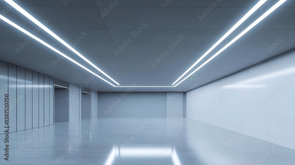 Fototapeta premium Modern Neutral Gray Room with Recessed Ceiling and Lighting