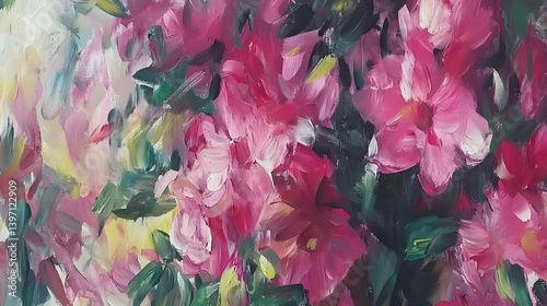 Vibrant Pink Roses in Full Bloom with Artistic Brushstrokes