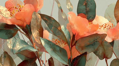 Floral Orange And Bronze Leaves Texture Background Wallpaper