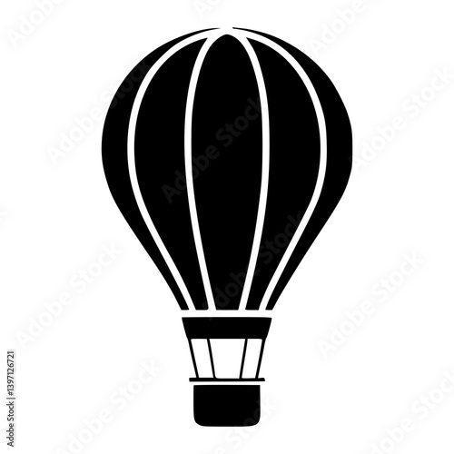  Black Hot Air Balloon Icon Isolated on White Background, Minimalist Travel Symbol for Adventure Graphics, Tourism Apps, Air Transport Concepts, Web Icons, and Logo Designs