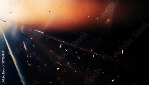 Obraz na płótnie macro shot of dust particles illuminated by warm light on a glass surface for abstract background or sci-fi design texture
w salonie
