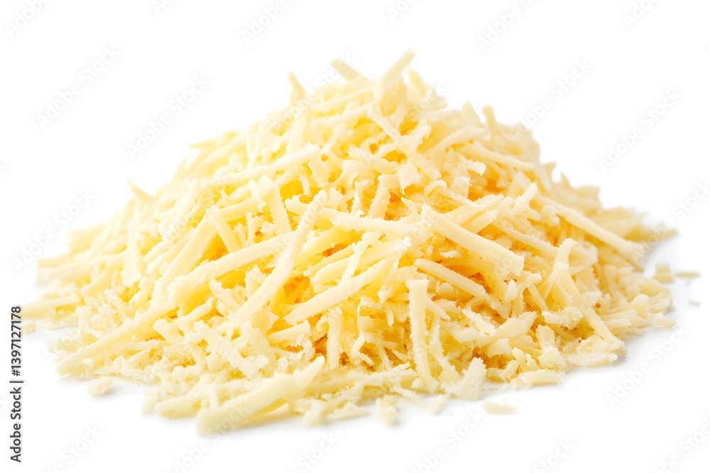Pile of shredded yellow cheese on a white background. Pile of shredded yellow cheese on a white background.