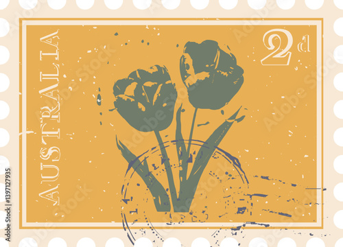 Vintage grunge postal stamp. Retro mail postage stamp. Letter envelope stamp.