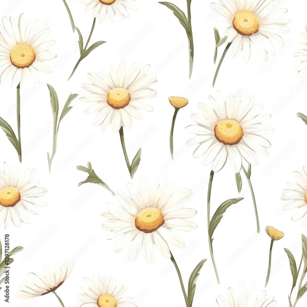 Fototapeta premium PNG Watercolor cute daisy pattern flower backgrounds.