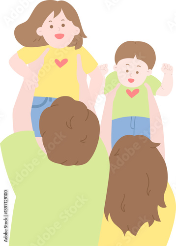 웃고 있는 아이들과 행복한 가족의 모습