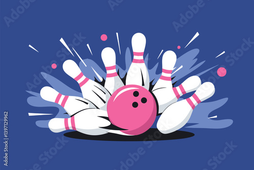 Pink Bowling Ball Crashing into Pins for a Strike