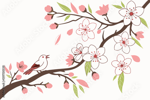 Petal Ribbons Vector | Decorative Blossom Line Art