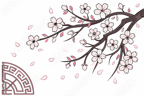 Midnight Sakura Vector | Night Bloom Japanese Style Clipart