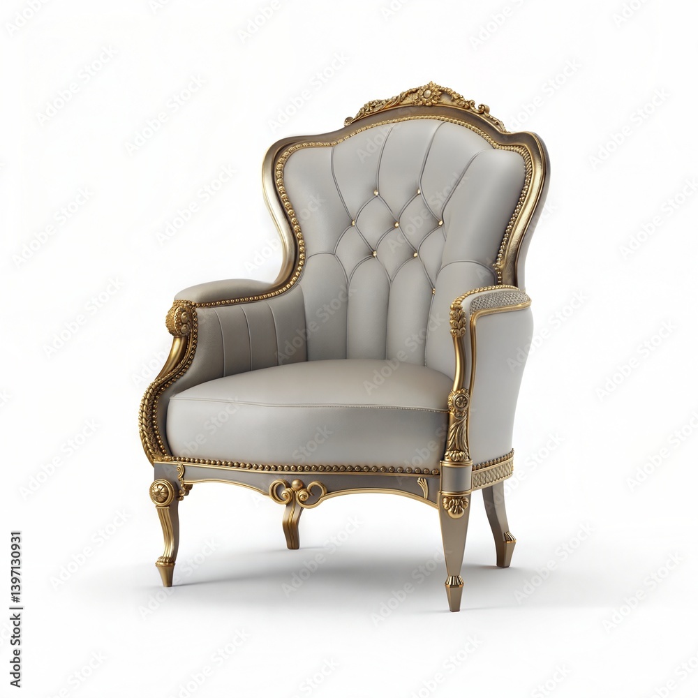 Elegant GoldTrimmed Upholstered Armchair, Luxury Royal Design Elegant GoldTrimmed Upholstered Armchair, Luxury Royal Design