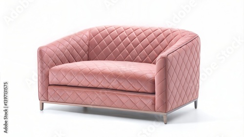 Elegant Pink Leather Loveseat, DiamondTufted Upholstery, Modern Design